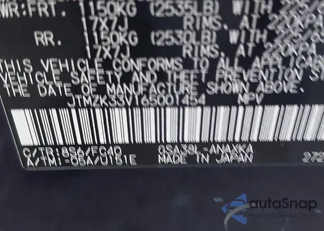 2006 Toyota Rav4 Base V6 from USA, damaged, VIN JTMZK33V165001454